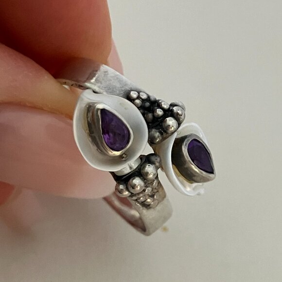 Mother of Pearl & Amethyst 925 Sterling Silver ring - Picture 4 of 6